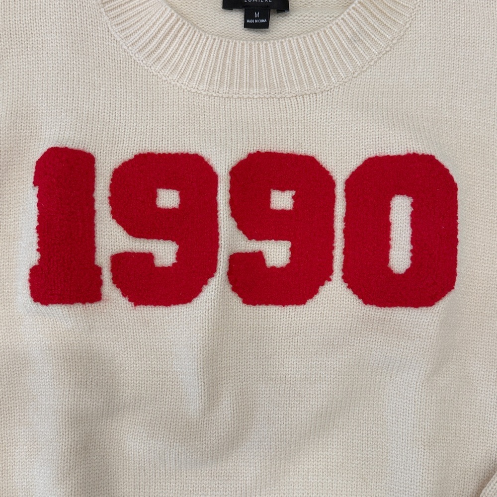 Cream Sweater with Red '1990' Design - Picture 3 of 8